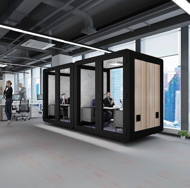 Mobile Soundproof Office Pod for 4–6 People – Portable Acoustic Meeting Room with Ventilation Fan, Lighting, USB Ports & Wheels, Black - Image 2