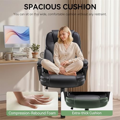 Ergonomic Office Chair with High Back, Comfy Desk Chair, Adjustable Executive Office Chair for Home Office, Big and Tall Computer Chair Heavy Duty, Set of 2, Faux Leather Black - Image 6