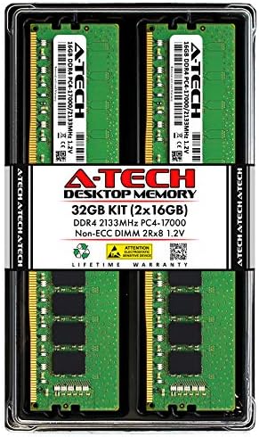 A-Tech 32GB (2x16GB) DDR4 2133 MHz UDIMM PC4-17000 (PC4-2133P) CL15 DIMM 2Rx8 Non-ECC Desktop RAM Memory Modules by A-TechComponents