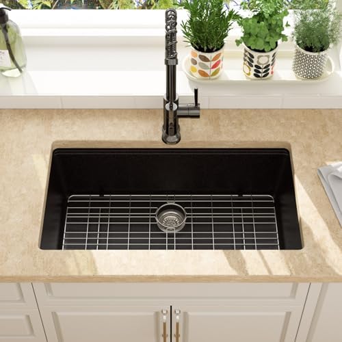 Lordear 32 Inch Black Granite Composite Kitchen Sink 32x19 Inch Workstation Quartz Undermount Kitchen Sinks Under Counter Single Bowl - Image 4