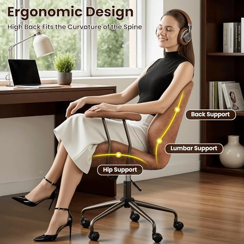 ovios Ergonomic Office Chair Mid-Back Modern Computer Chair, Brown - Image 3