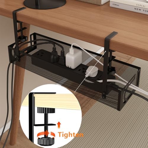 No-Drill Under Desk Cable Management Tray Tool-Free Installation with Dual Silicone Pads | No Adhesive, No Magnets, No Residue | Heavy-Duty Steel Construction for Wood & Glass Desktops (White) - Image 3