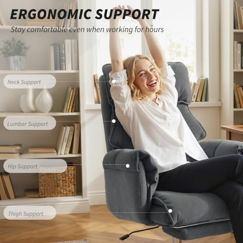 HOMCOM Desk Chair Comfy Recliner with Foot Rest Extra Wide Seat Dark Gray - Image 5