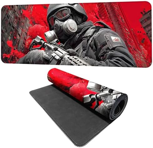 Tactical Soldier Gaming Mouse Pad – 31.5" x 11.8" Extended Desk Mat with Red Urban Battle Scene – Non-Slip Base, Smooth Surface for Gamers & Office Use by THISFIND
