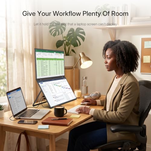 InnoView 18.5" 100Hz Dual Portable Monitor Built-in Speakers 115% sRGB 315°Adjustable Dual Stacked Folding Monitor (Wins/Mac) 1080P Laptop Screen Extender for Laptop(No Driver Needed) - Image 6