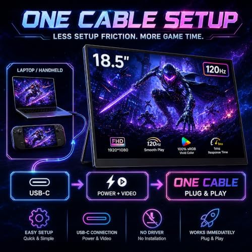 18.5 Inch Large Portable Monitor for Laptop, 120Hz 1080P FHD IPS Portable Travel Second Screen Display for/Phone/Xbox PS4/5, 125% sRGB, Dual Speakers, VESA & Storage Bag (18.5 inch'') - Image 5