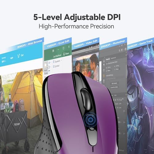 TECKNET Wireless Mouse, 2.4G Ergonomic Computer Mouse, 2600 DPI, Purple - Image 6