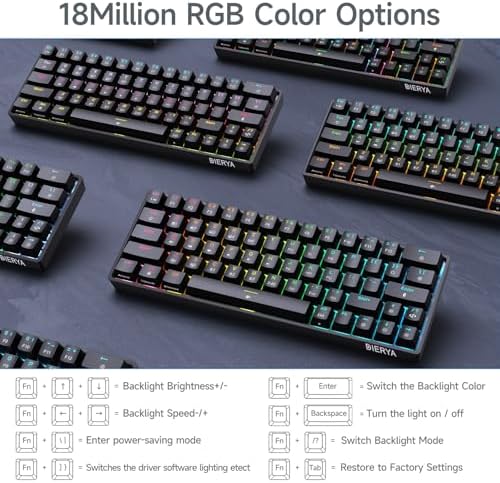 DIERYA DK63 60% Wireless Mechanical Gaming Keyboard | Bluetooth/2.4G/Wired | RGB Backlit Compact 63 Keys Mini Office Keyboard | with Blue Switch | for Windows Laptop PC Gamer Typist-Black - Image 6