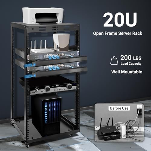 20U Server Rack w/ 2 Racks, Versatile Open Frame IT Rack - Image 3