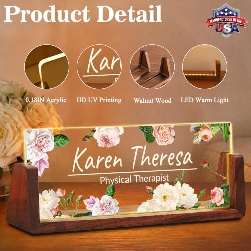Custom Name Plate for Desk with LED Walnut Frame, Office Desk Decor - Image 2