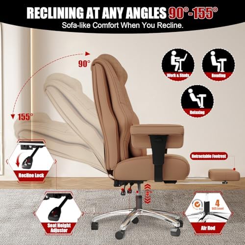 Big and Tall Office Chair with Foot Rest, High Back Computer Desk Chair - Image 3