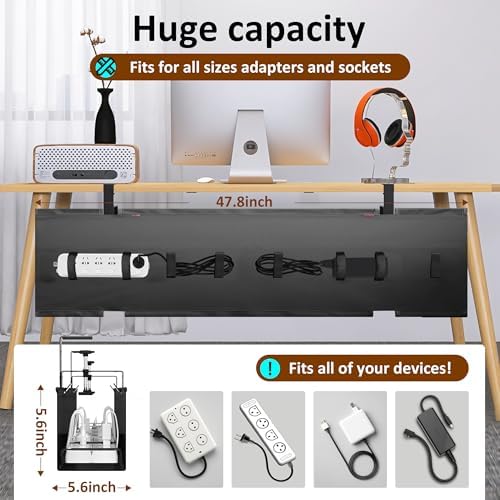 48" Gaming Under Desk Cable Management Tray, Black No Drill Cord Organizer for PC Setup, Large Anti-Sag Wire Hider, Stealth Cable Management Net for Battlestation (Black, 47.8") - Image 2