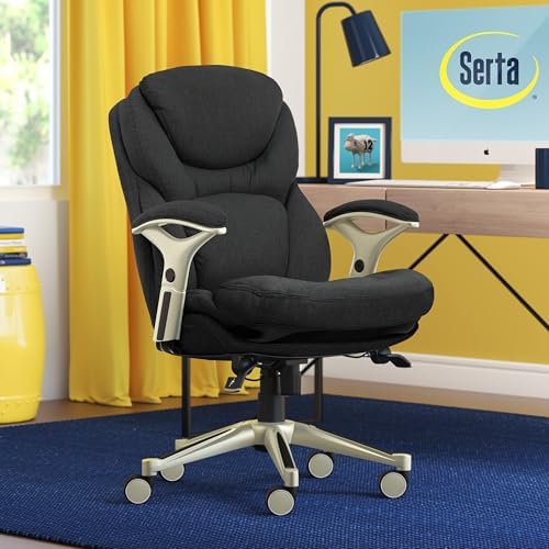 Serta Claremont Executive Office Chair with Back-In-Motion Technology, Ergonomic Mid-Back with Pivot Lumbar Support & Seat, Plush Cushion, Body Pillows, Adjustable Arms, Dark Gray Fabric - Image 2