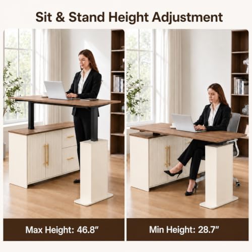 NORTHSKY 55" L-Shaped Electric Standing Desk with Drawers and Storage Cabinet, Height Adjustable Corner Desk for Home Office, 3 Memory Presets - Image 3