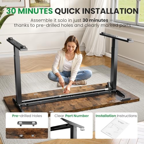 SIAGO Brown 60x28 in Standing Desk, 1 Inch Thick Tabletop, Double Frame - Image 7