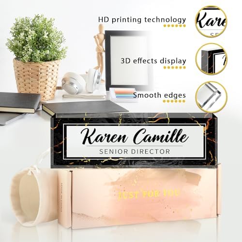 Custom Office Name Plate for Desk - Name Plate Personalized Gifts for Coworkers, Boss, Teacher, Social Worker - Acrylic Office Desk Decor for Women Men - Employee Appreciation Gifts (black gold) - Image 2