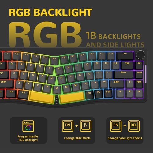 AJAZZ AKS068 65% Wired Mechanical Gaming Keyboard with Coiled Cable, 68-Key Alice-Layout Mechanical Keyboard, RGB Hot Swappable Red Switches VIA/QMK Programmable Knob Gasket Mount for Win/Mac (Black) - Image 5