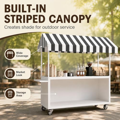 Portable Vendor Cart with Lockable Canopy and Wheels, Large Mobile Food Display Stand for Outdoor Markets & Events, Sturdy Metal Snack Kiosk with 360° Swivel Casters (Black, 55x23.6x78.7in) - Image 6