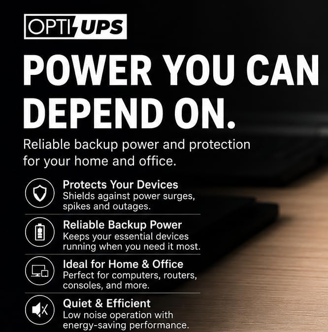 OPTI-UPS (European 230 Volts) Line Interactive UPS Battery Backup with AVR Surge Protection - Uninterruptible Power Supply – Please See Picture (Black, 1500va) - Image 6