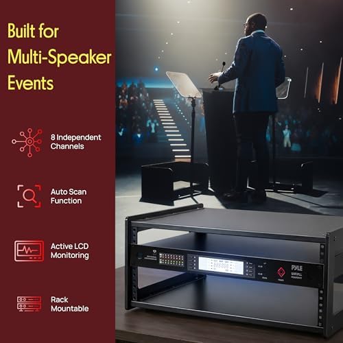 Pyle 8 Channel UHF Wireless Conference Microphone System with 8 Gooseneck Mics, 300 Ft Range, Selectable Frequencies & Rack Mount Receiver for Meetings, Presentations & Events - Image 3