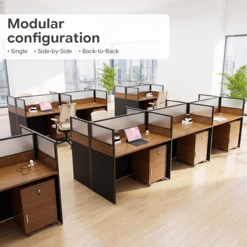 4 Person Cubicle Desk Workstation w/Mute Partitions & Cabinet, Dark Walnut - Image 3