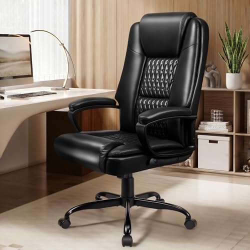 Executive Office Chair, High Back Ergonomic Desk Chair with Lumbar Support, Adjustable Big and Tall Computer Chair, 360° Swivel, PU Leather, Black - Image 2