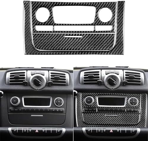 Real Black Carbon Fiber Car Central Console CD Player Control Panel Decoration Trim Sticker Set Compatible with Benz Smart Fortwo 2011 2012 2013 2014 2015 Auto Interior Accessories 3pcs - Image 2