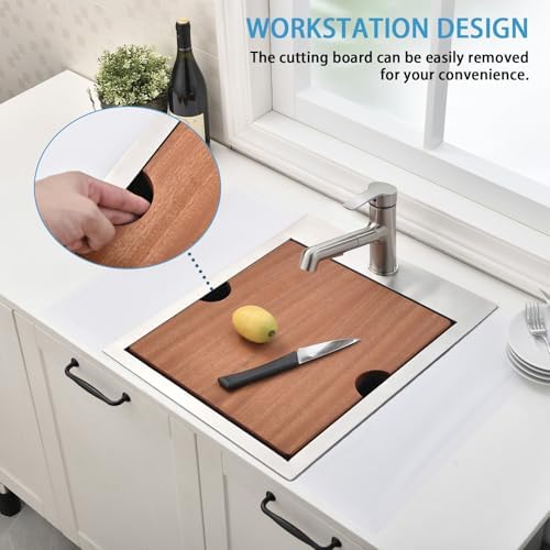 VAPSINT 21x20 Inch Drop In Kitchen Sink Workstation, 21 Inch Topmount Kitchen & Bar Sink 16 Gauge Stainless Steel Handmade Single Bowl Small Kitchen Sinks for RV Wet Prep with Accessories - Image 2
