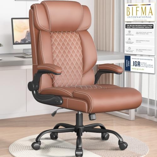 Office Chair, Executive High Back Big and Tall Office Chair,Brown by Cyzena