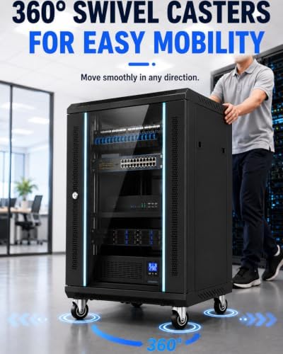 18U Lockable Rolling Network Server Cabinet, 19-Inch mounting Rails - Image 6