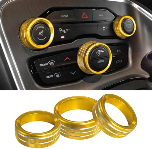 3PCS Air Conditioner Switch Button Knob Cover, Aluminum Alloy Knob Ring Trim Cover, Climate Control Knob Covers, Auto Accessories Compatible with Most Vehicles (Gold) by Unknown