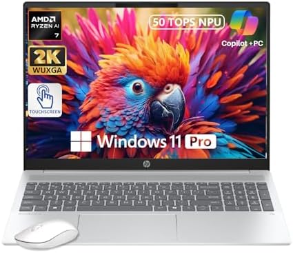 HP Omnibook 16" 2K Touchscreen Laptop, AMD Ryzen AI 7 350, 32GB DDR5 RAM, 2TB SSD, 50 Tops NPU Copilot+, Win11 Pro, Backlit Keyboard, Glacier Silver by Unknown