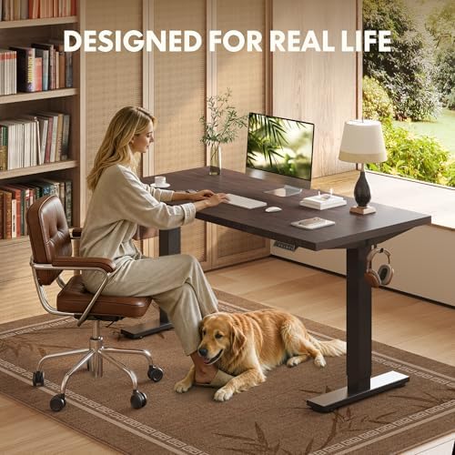 FLEXISPOT 48" x 24" Solid Bamboo Standing Desk, Walnut & Black Frame - Image 3