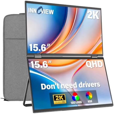 InnoView 15.6" Portable Dual Monitor, 2K QHD (2560×1440), Travel Monitor by InnoView