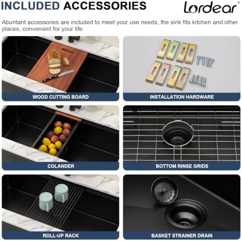 Lordear 39 Inch Black Undermount Kitchen Sink Workstation SUS304 16 Gauge - Image 7