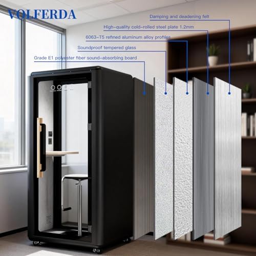 Soundproof Office Pod Booth, Quiet Meeting Pod with Acoustic Panels, Portable Modular Pod, Privacy Booth for Private Phone Calling, Single Person Workspace with Sound Isolation(Black) - Image 6