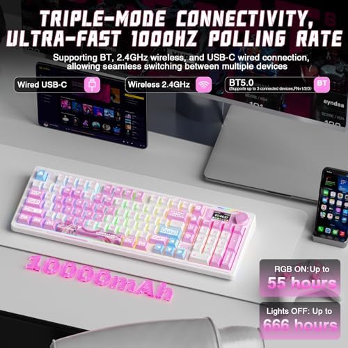 LINGBAO K98 PRO Anime Mechanical Wireless Gaming Keyboard with Screen Knob - Image 4