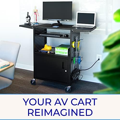 Line Leader Stellar AV Cart - Computer Cart with Customizable Pegboard & Hooks, Locking Cabinet and Tray, UL Certified Power, Mobile Workstation with Locking Wheels, Ideal for Laptop & Charger Storage - Image 6