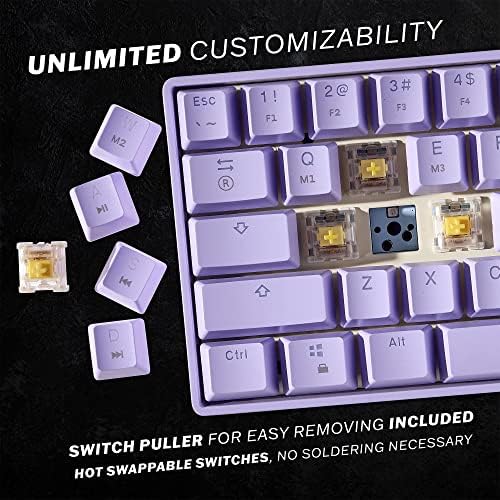 HK GAMING GK61 Mechanical Gaming Keyboard - 61 Keys Multi Color RGB Illuminated LED Backlit Wired Programmable for PC/Mac Gamer (Gateron Optical Brown, Lavender) - Image 3