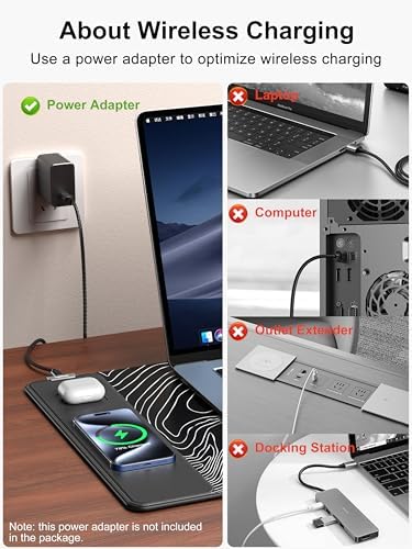 Mouse Pad with Wireless Charging, Large Desk Mat, Black Topographic Map #1 - Image 5