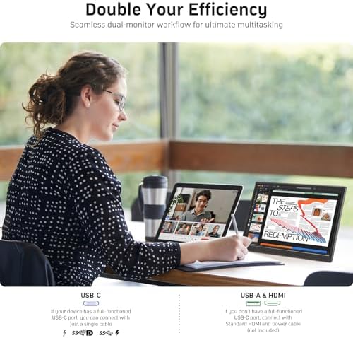 KQC 14 Inch Portable Monitor FHD 1200P, Ultra-Slim USB-C HDMI Plug & Play External Display, 100% sRGB Dual Speakers, Travel Laptop Monitor with Stand for PC Phone Xbox PS4/5 - Image 5