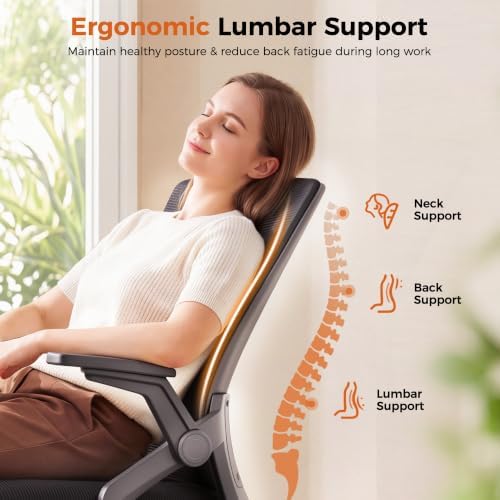GTPLAYER Ergonomic Office Chair with Flip-up Armrests Executive Computer Chair for Home Office, Breathable Mesh & Comfy Lumbar Support, Black - Image 4