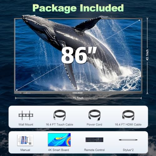 COOLHOOD 86" Smart Board, 4K UHD Touchscreen Interactive Digital Whiteboard Display, Electronic All-in-One Computer for Classroom Office Home Business w/Open App Ecosystem (Board & Wall Mount Only) - Image 5