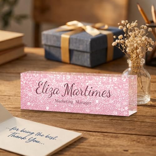 Personalized Name Plate for Desk Custom Desk Name Plate Acrylic Office Desk Accessories Decor for Women Teacher Nurse Boss Employee Appreciation Gifts for Mother Pink Name Plates - Image 3