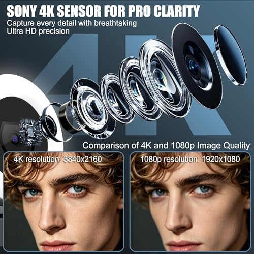 4K Webcam with Ring Light, PDAF Autofocus Web Camera for Desktop Computer - Image 2