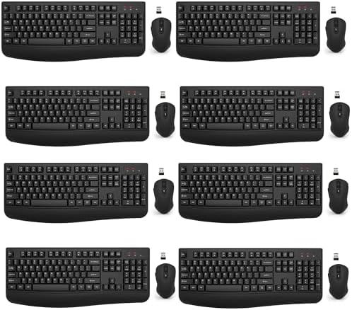 Wireless Keyboard and Mouse Combo, EDJO 2.4G Full-Sized Ergonomic Computer Keyboard with Wrist Rest and 3 Level DPI Adjustable Wireless Mouse for Windows, Mac OS Desktop/Laptop/PC(8 Pack) by EDJO
