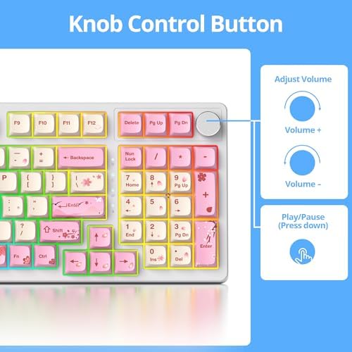 Fogruaden Pink Creamy Mechanical Keyboard with Number Pad, Hot Swappable RGB Gaming Keyboard, 98 Key Full Layout, Custom Gasket Mount, Red Switch, NKRO for Win/Mac - Image 6