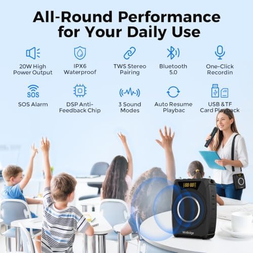 20W Portable Voice Amplifier for Teachers, Wireless Mic, PA Speaker M802 - Image 3