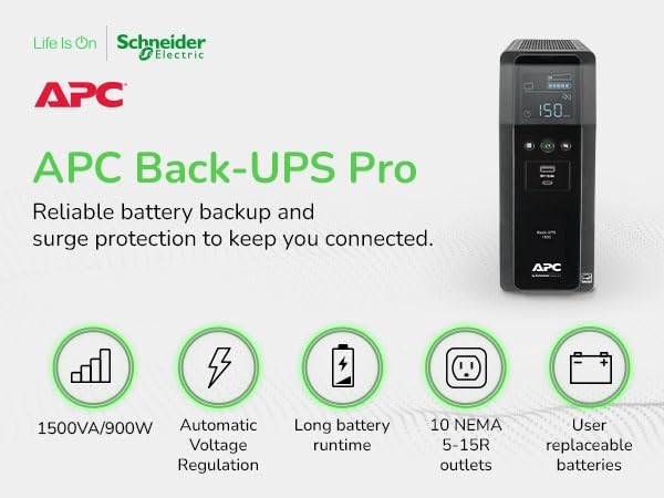 APC 1500VA UPS Battery Backup & Surge Protector, Backup Battery Power Supply with AVR, Dataline Protection, BN1500M2R (Renewed) - Image 6
