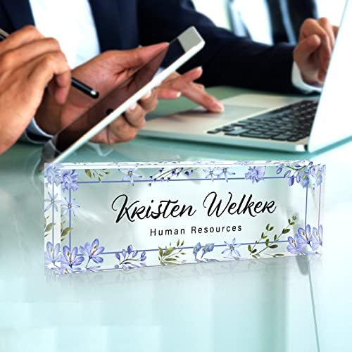 Desk Name Plate Personalized, Custom Name Plate for Desk, Office Desk Decor for Women Men, Acrylic Desk Accessories, Office Gifts for Coworkers Boss Teacher, Employee Appreciation Gifts (Blue Folwers) - Image 5